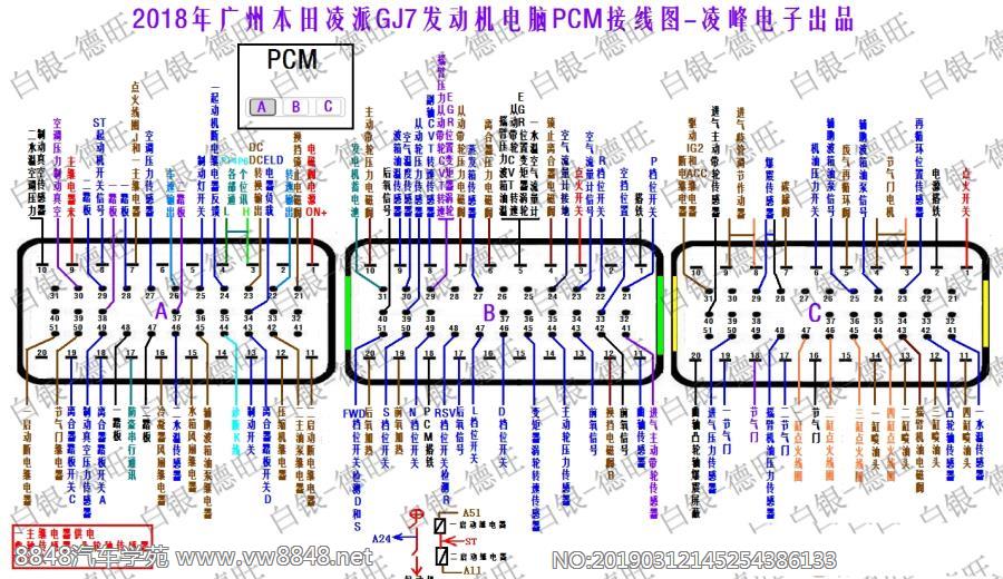 2018年广州本田凌派GJ7发动机电脑PCM接线图